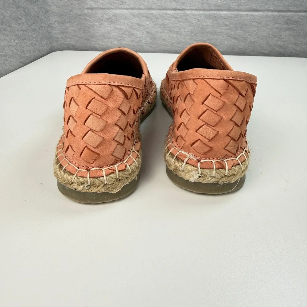 Rebels Womens 8.5 Woven Leather Espadrille Flats Peach Basketweave Boho Slip On